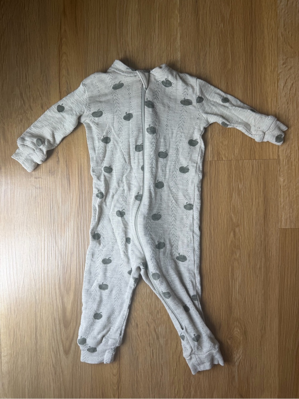 Pointelle Apple-Print Zip Front Kids One-Piece